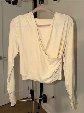 Old Navy Cream Wrap-Front Long Sleeve Top
